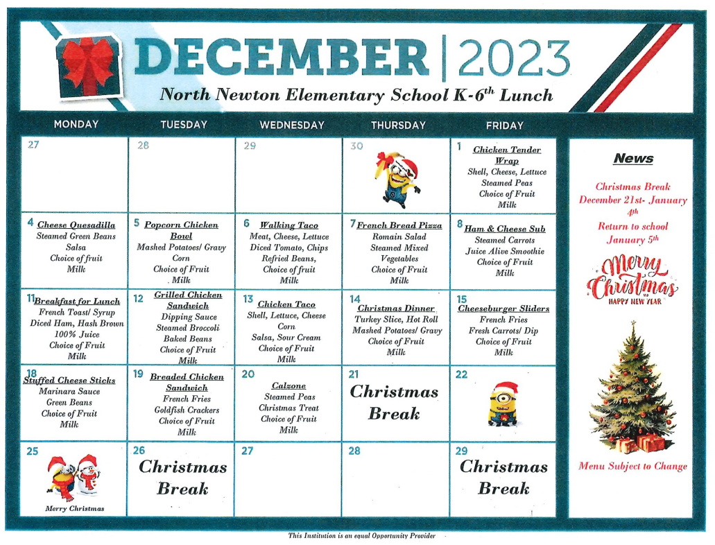 Food Menus North Newton School Corporation